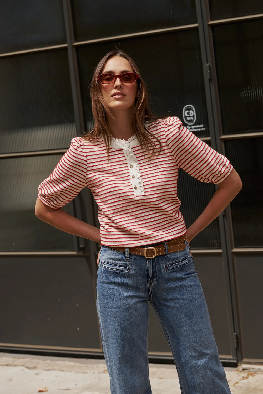 Jacqueline Top - White/Red Stripe