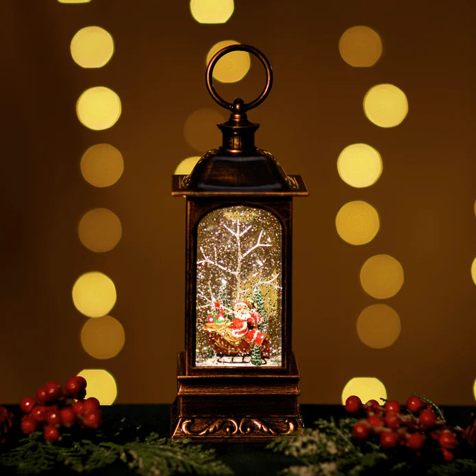 Small Snowing Malta Lantern w/ Santa&#39;s Sleigh