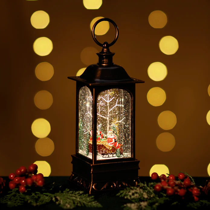 Small Snowing Malta Lantern w/ Santa's Sleigh