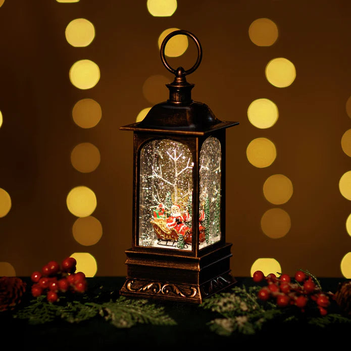 Small Snowing Malta Lantern w/ Santa&#39;s Sleigh