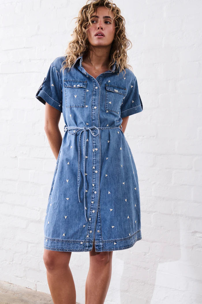 Simone Dress Heart - 70s blue
