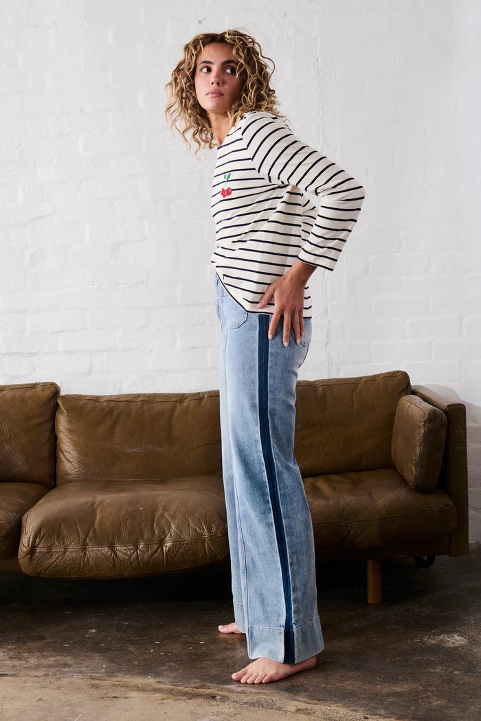 Two Tone wide leg jean