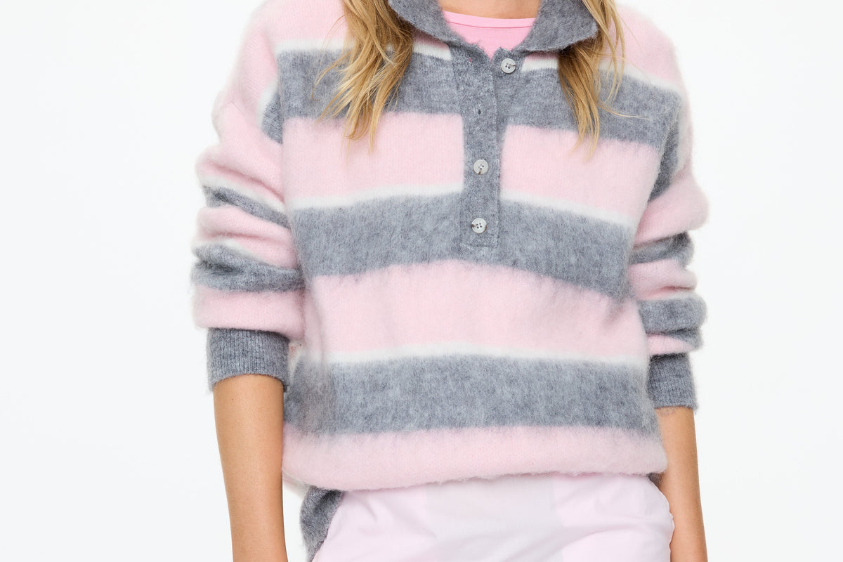 Dakota Polo Knit - Candy Floss/Grey Marle/Natural