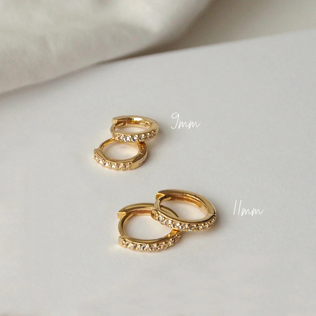 9mm Huggies - 18KT Yellow Gold Plate/Cubic Zirconia