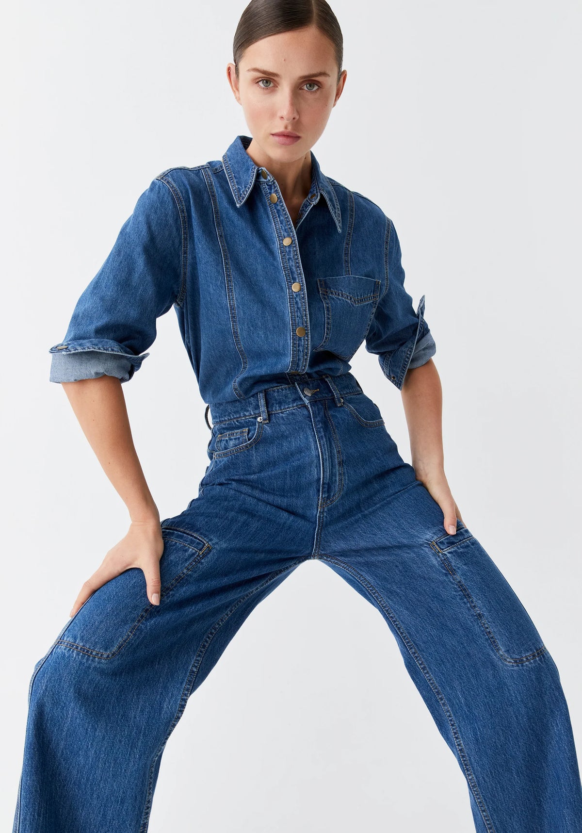 mid rise denim cargo