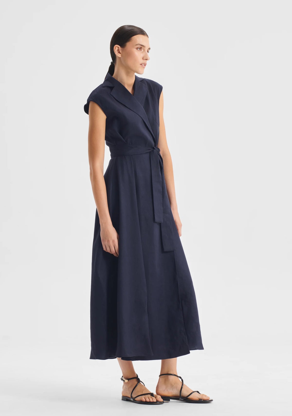 Navy Linen Wrap dress
