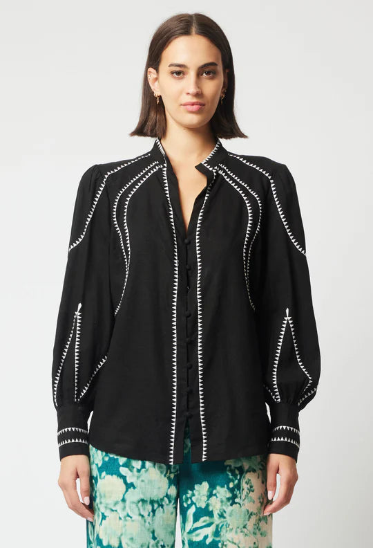 Meridian Embroidered Shirt - Black