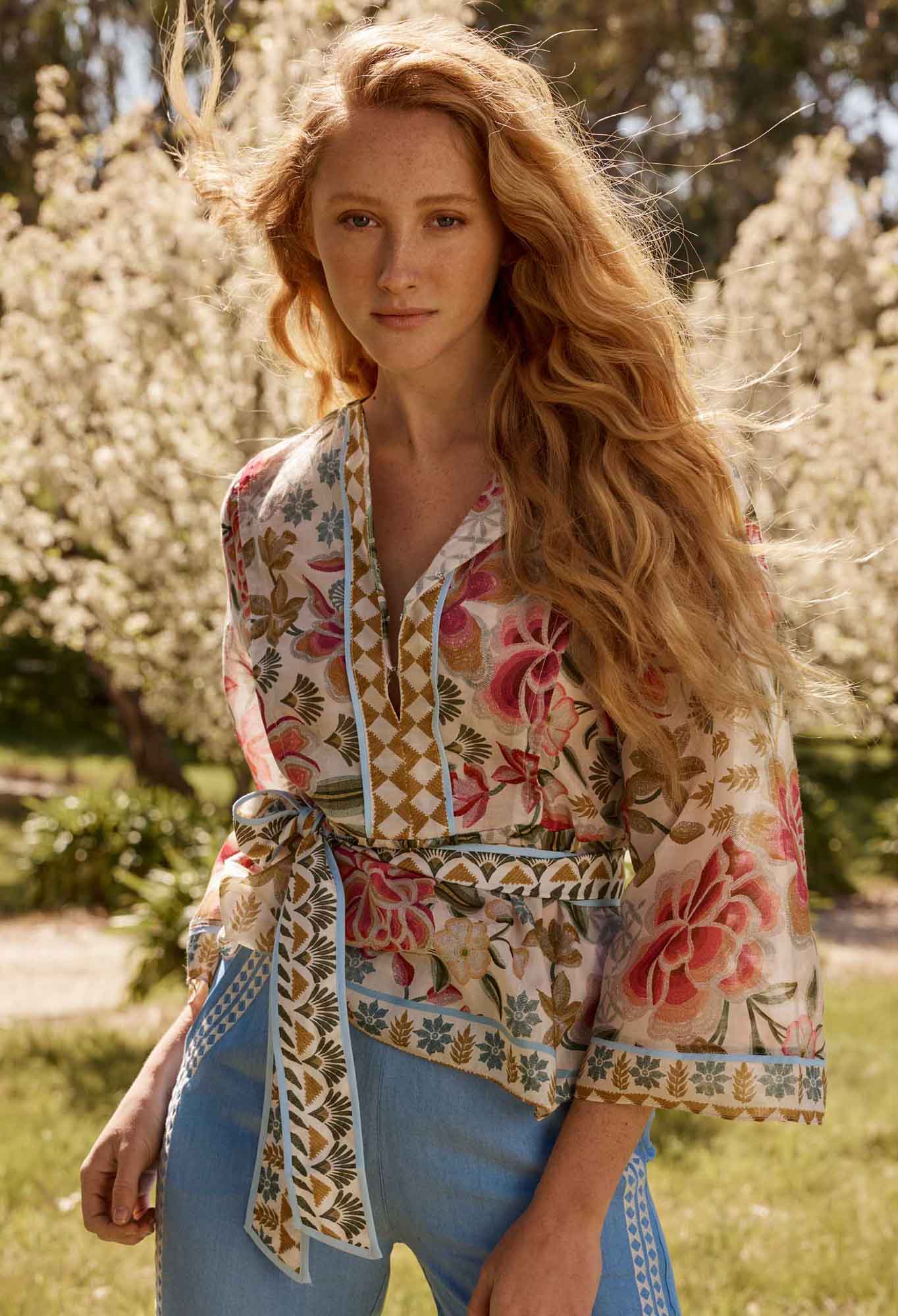 Emery Cotton Silk Kaftan Tie Top - Azalea Fields
