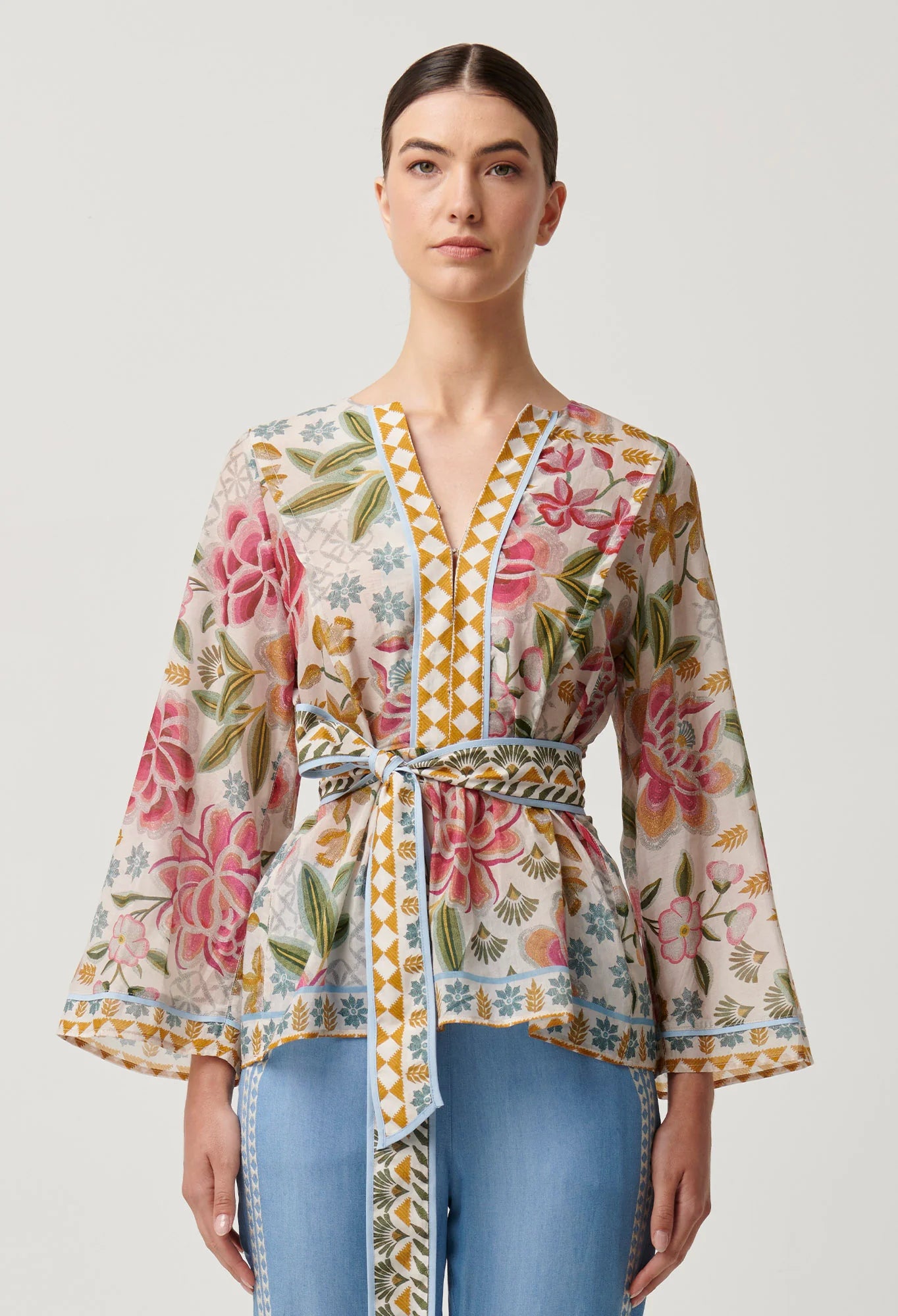 Emery Cotton Silk Kaftan Tie Top - Azalea Fields