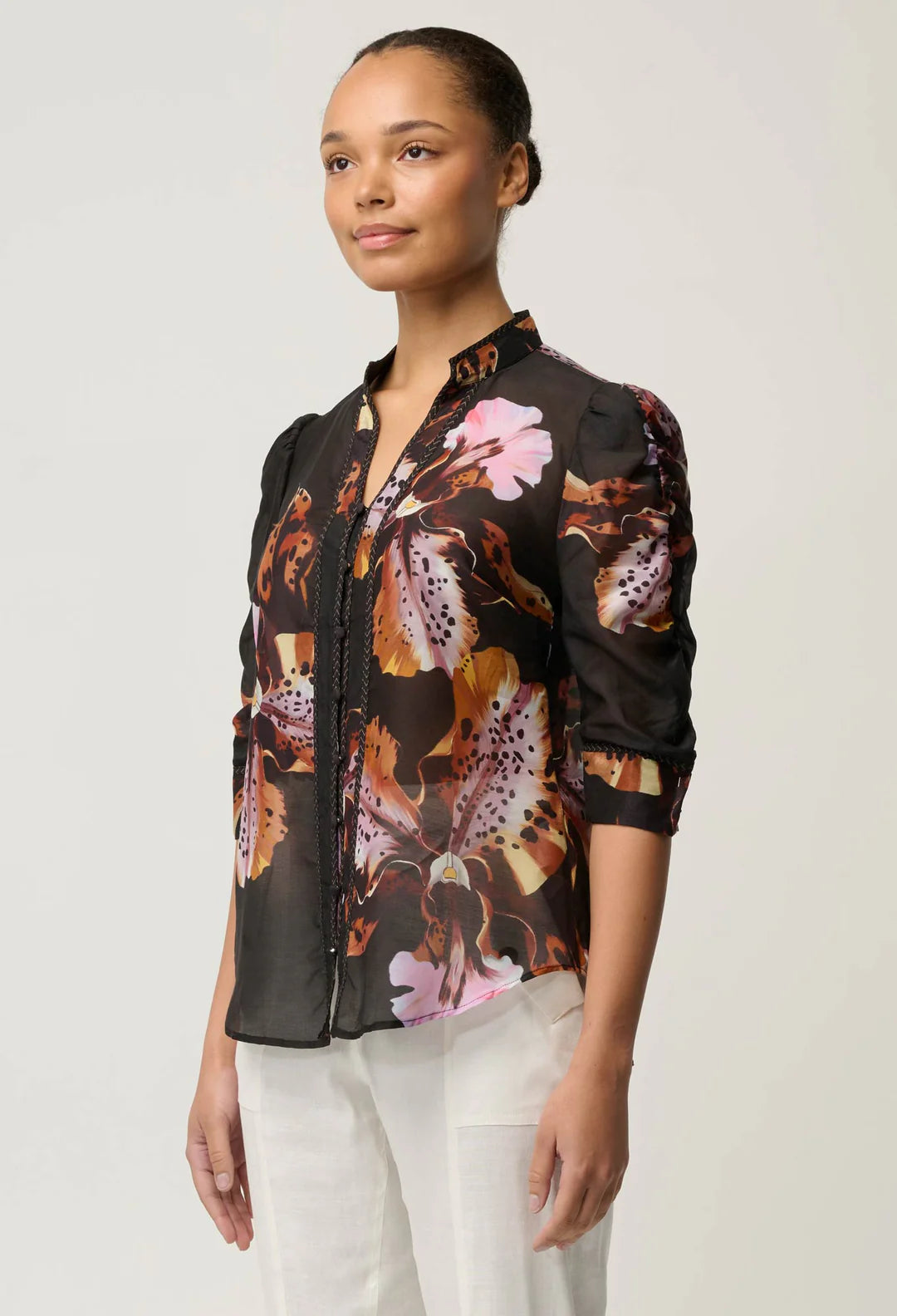 Calantha Cotton Silk Shirt - Sunset Orchid