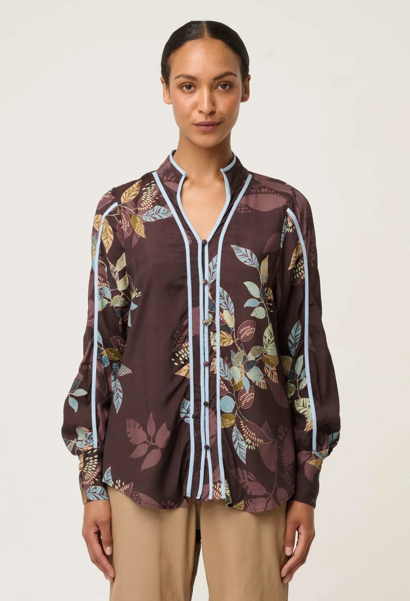 Asher Viscose Faille Shirt in Ember Vines