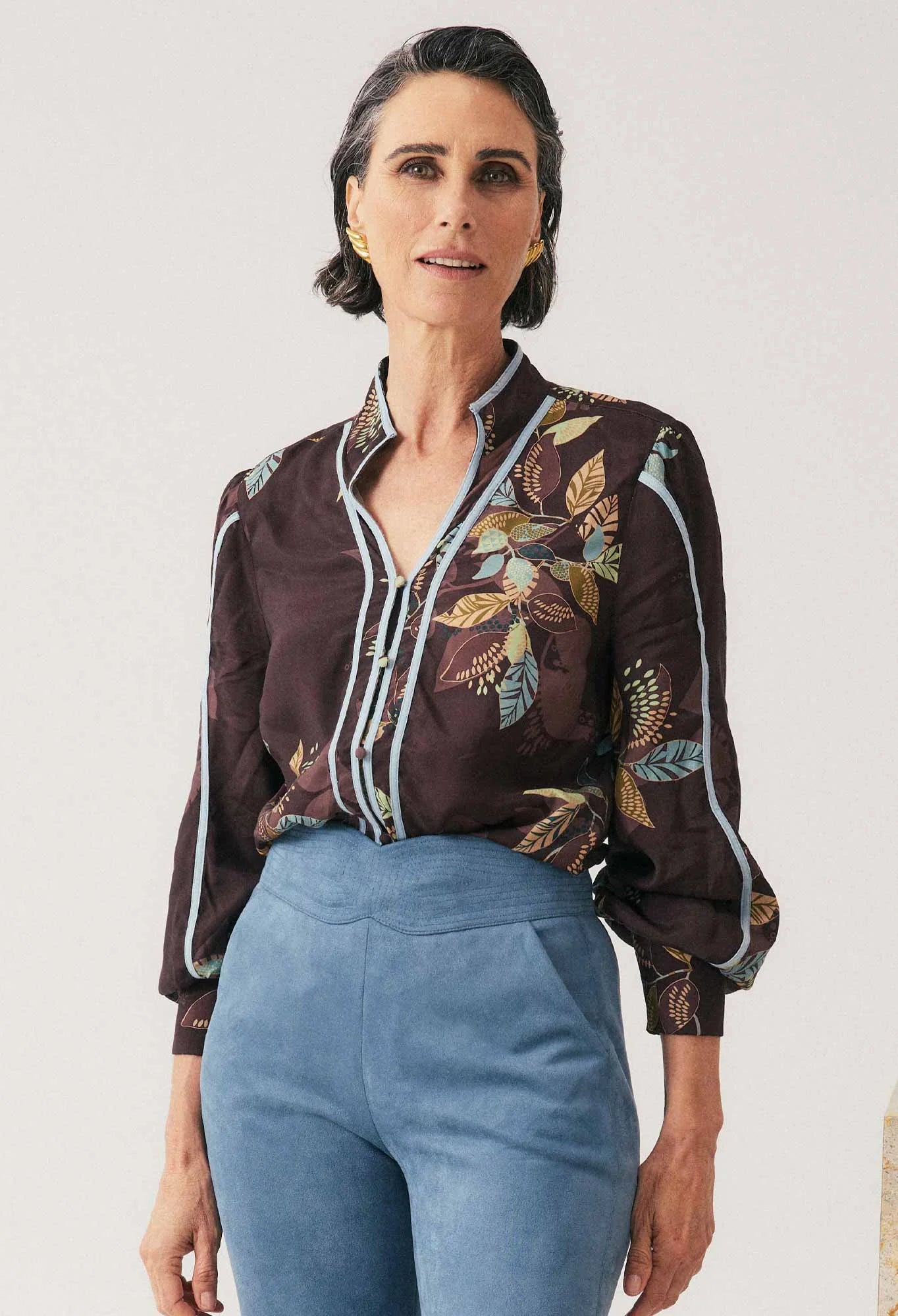 Asher Viscose Faille Shirt in Ember Vines