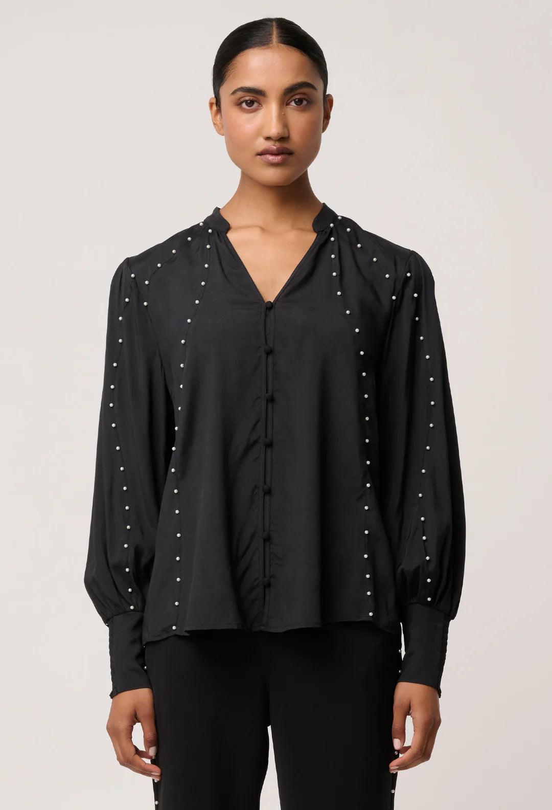 Marcela Pearl Embellished Shirt - Black