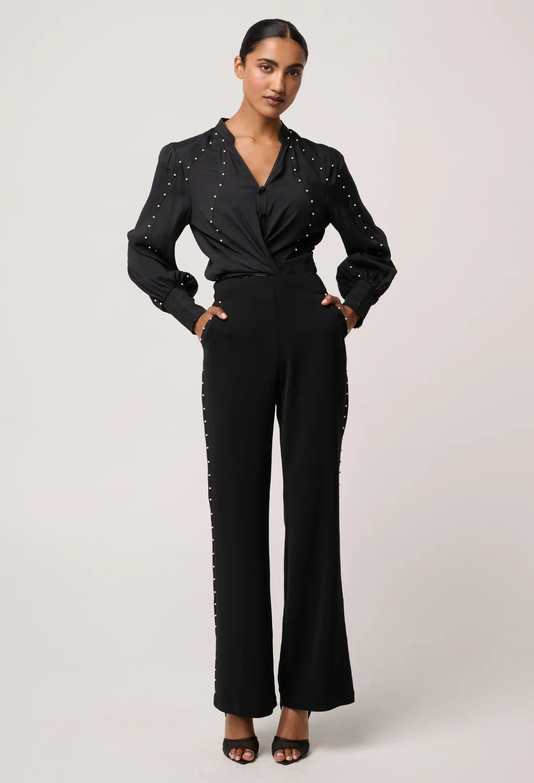 Marcela Pearl Embellished Shirt - Black