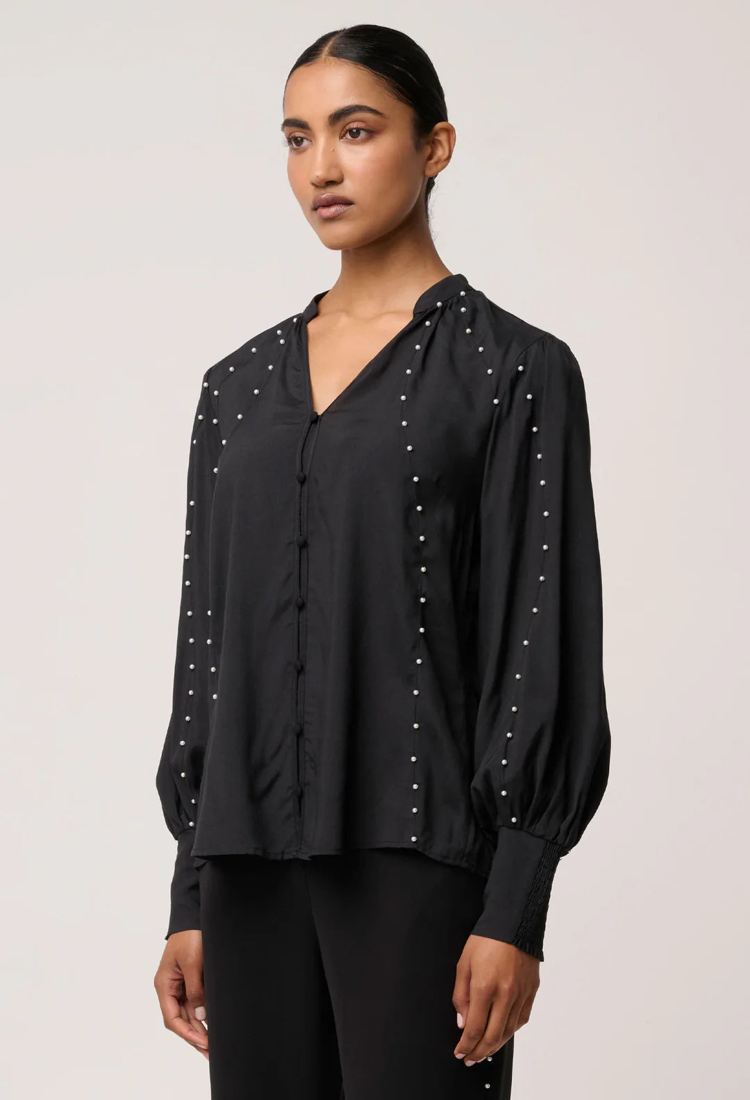 Marcela Pearl Embellished Shirt - Black