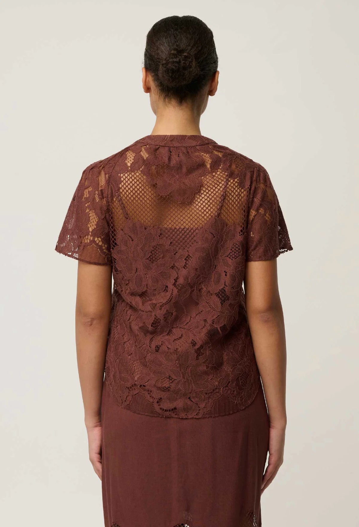 Solene Lace Sleeve Top - Rosewood