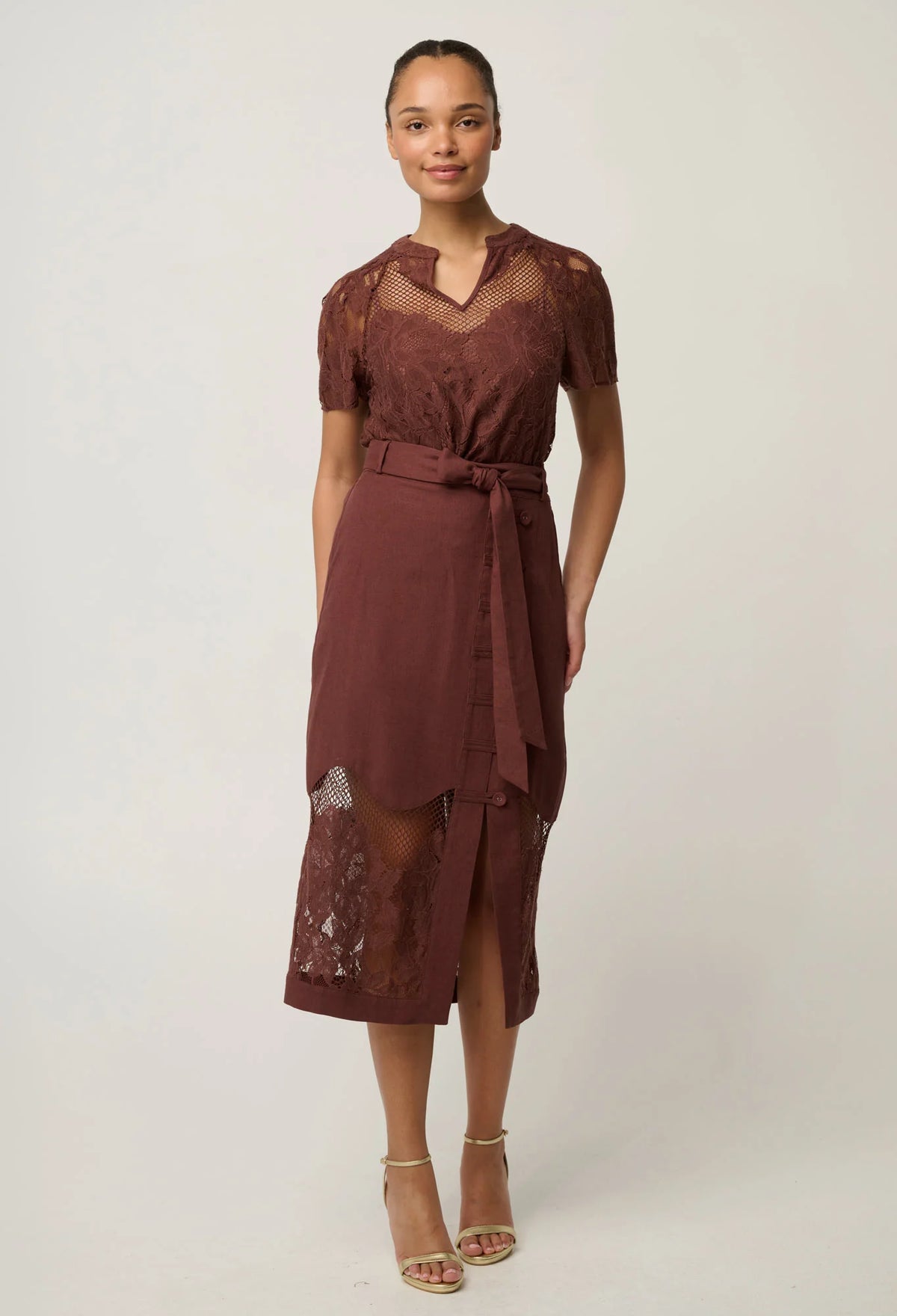 Solene Lace Sleeve Top - Rosewood