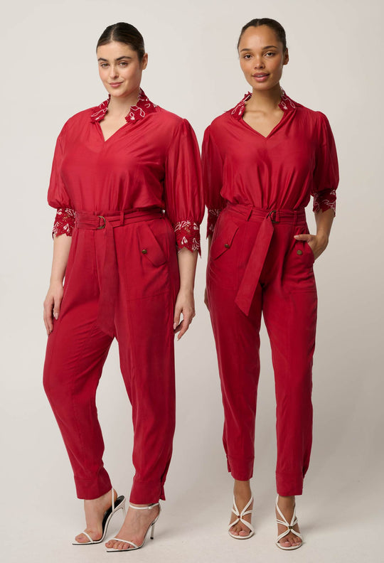 Jardin Cotton Silk Lace Blouse - Dahlia Red
