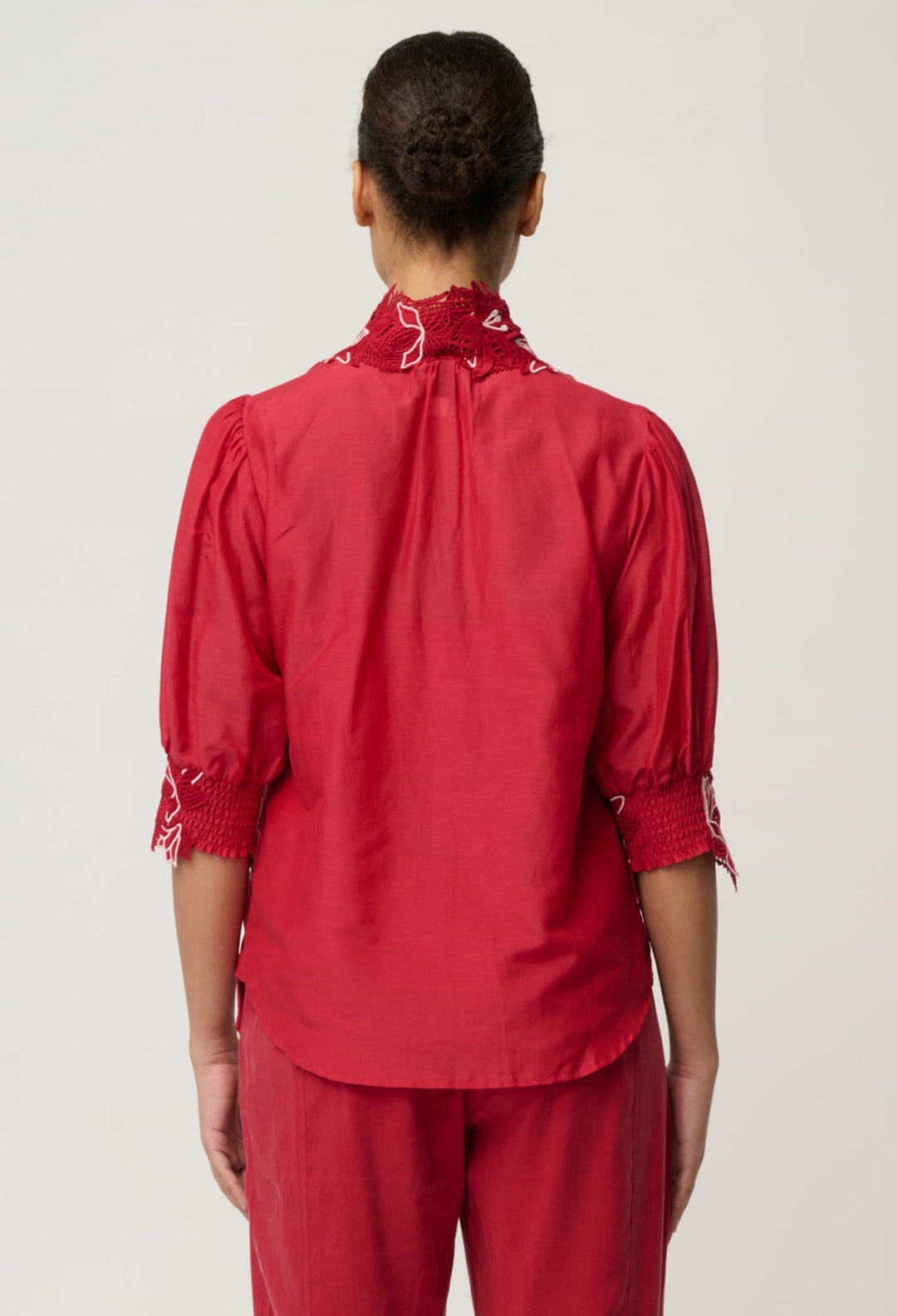 Jardin Cotton Silk Lace Blouse - Dahlia Red