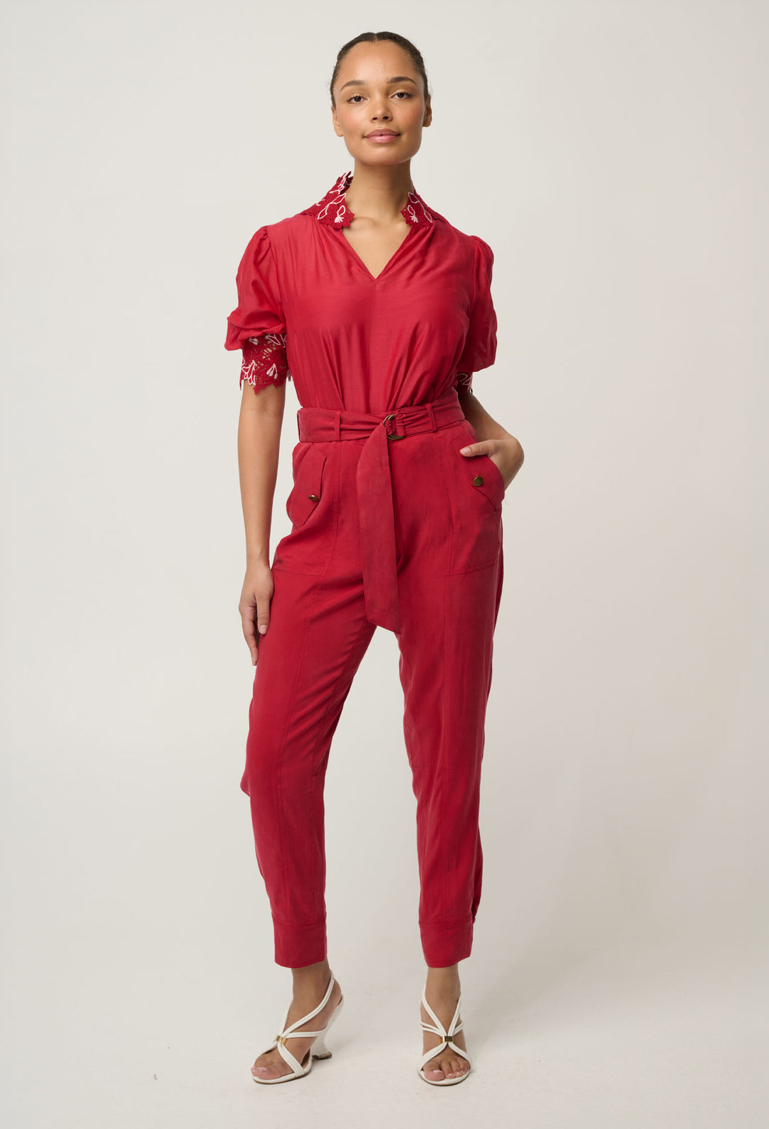 Jardin Cotton Silk Lace Blouse - Dahlia Red