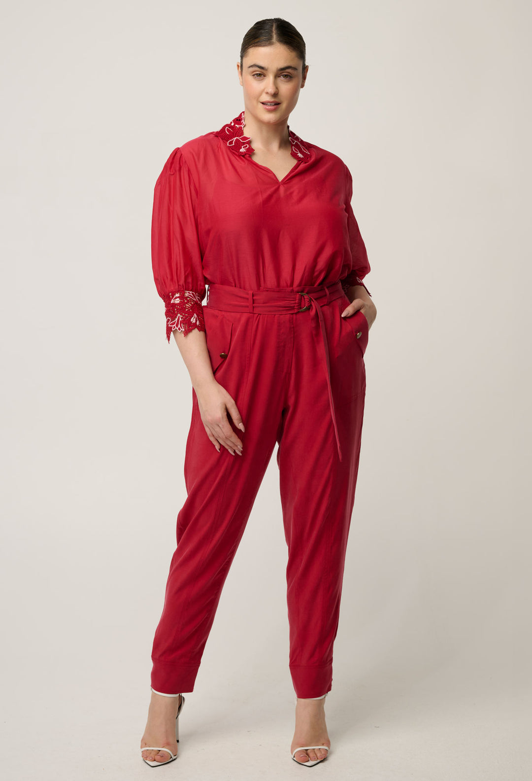 Jardin Cotton Silk Lace Blouse - Dahlia Red