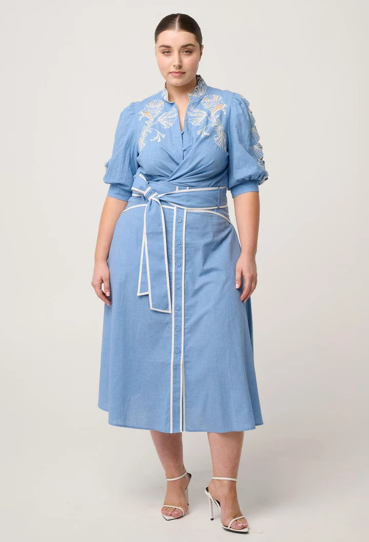 Claudia Embroidered Top - Blue Chambray