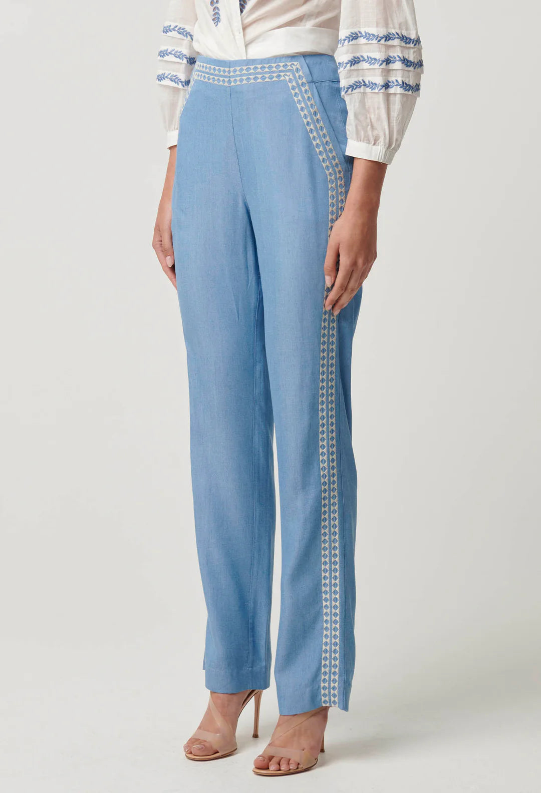 Ophelia Tencel Embroidered Pant - Cornflower