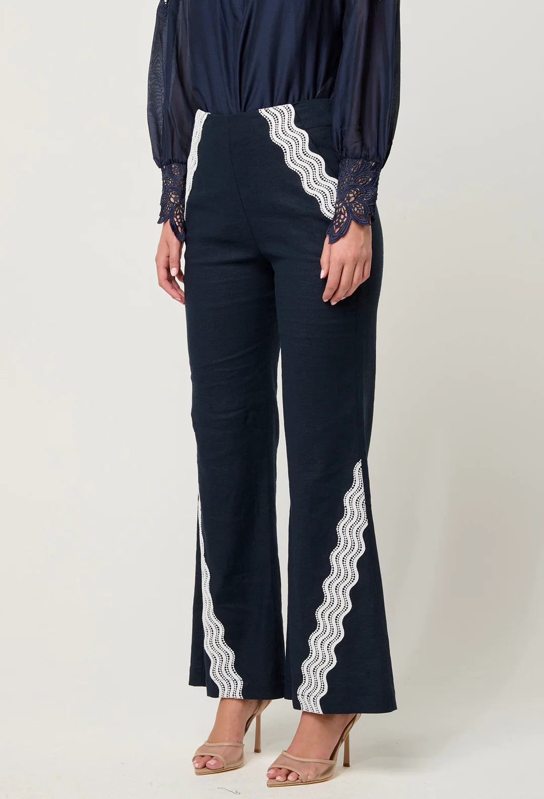 Navy Linen Tailored Pant