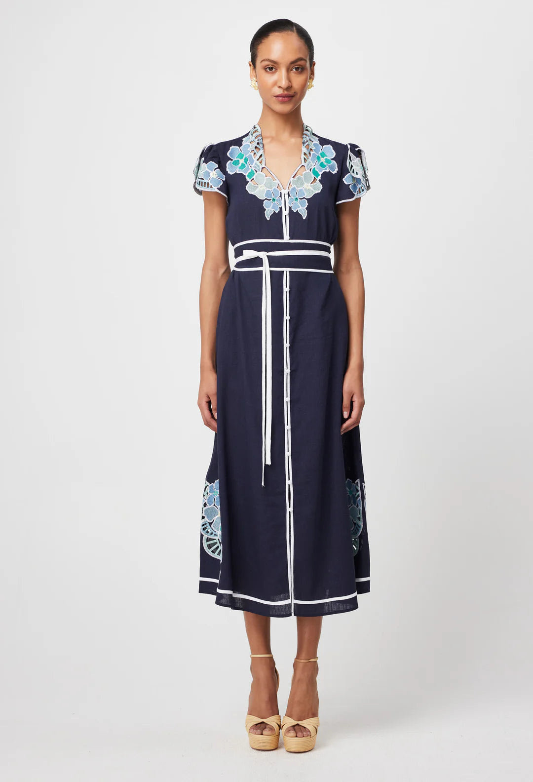 Delray Embroidered Dress - Lapis