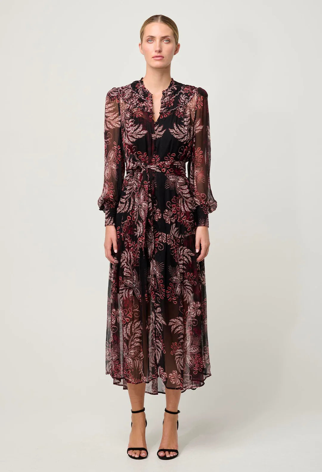 Solana Viscose Chiffon Midi Dress - Torera Rosa