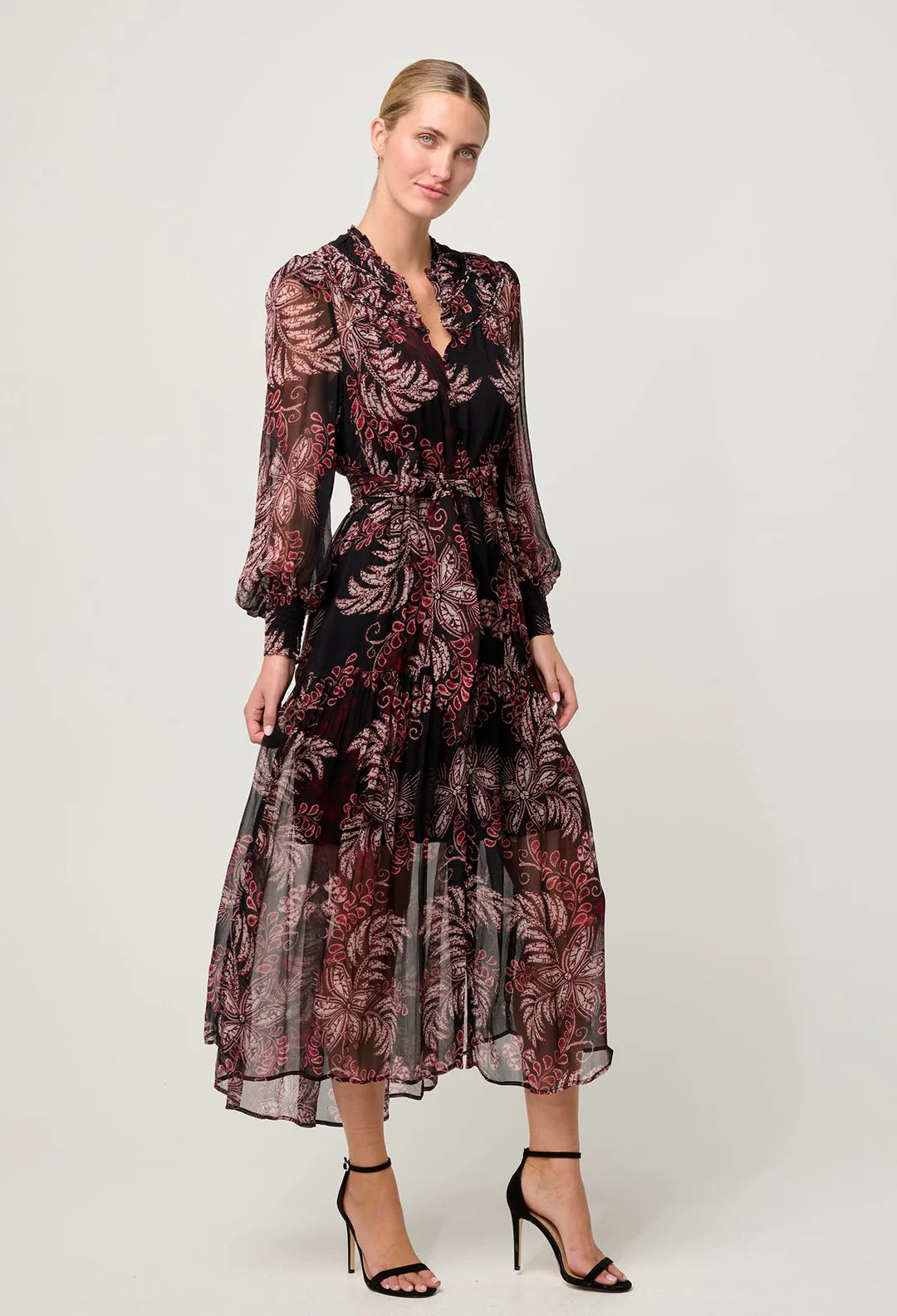 Solana Viscose Chiffon Midi Dress - Torera Rosa