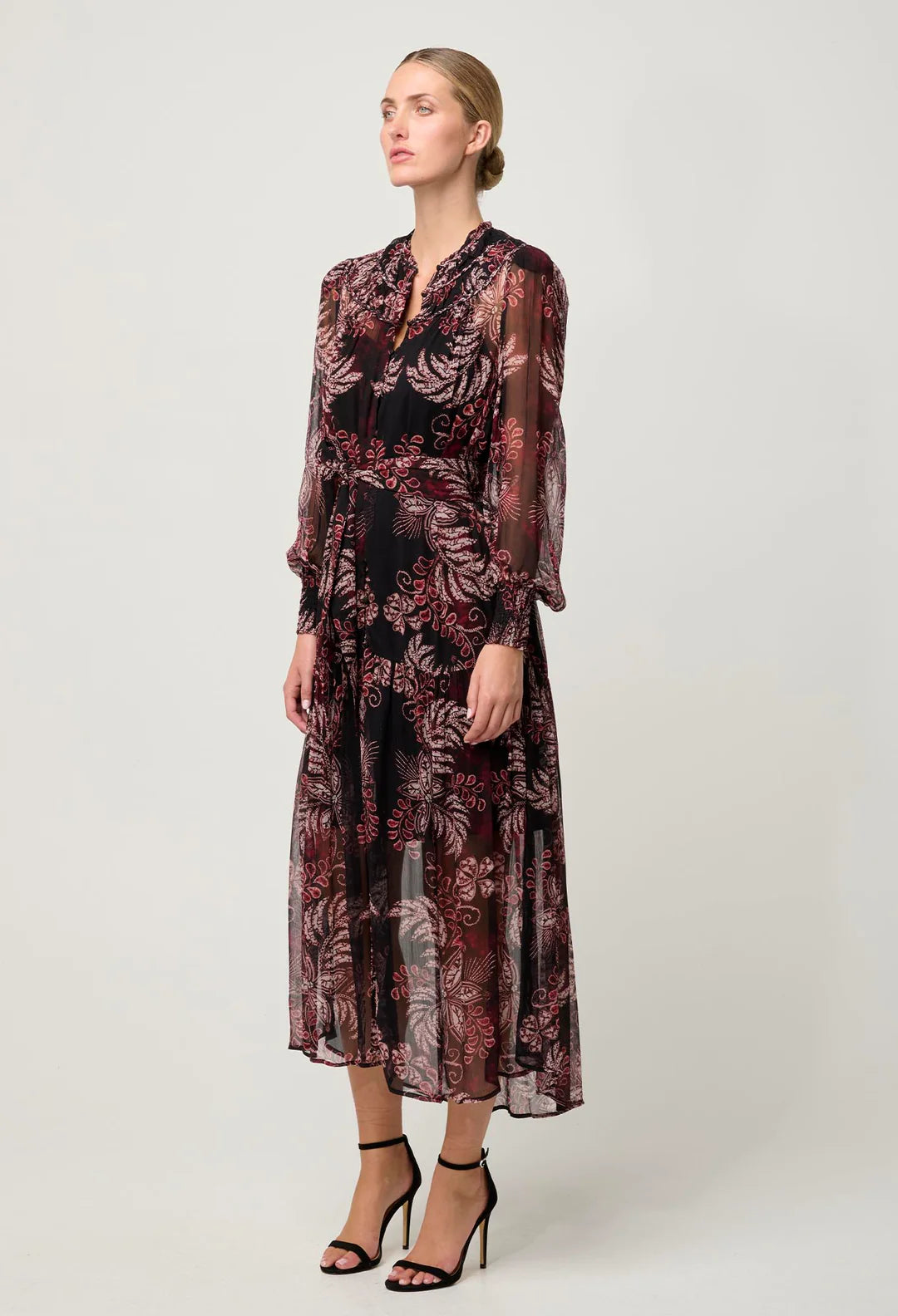 Solana Viscose Chiffon Midi Dress - Torera Rosa