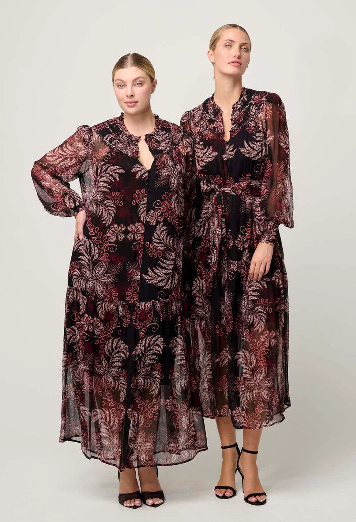 Solana Viscose Chiffon Midi Dress - Torera Rosa