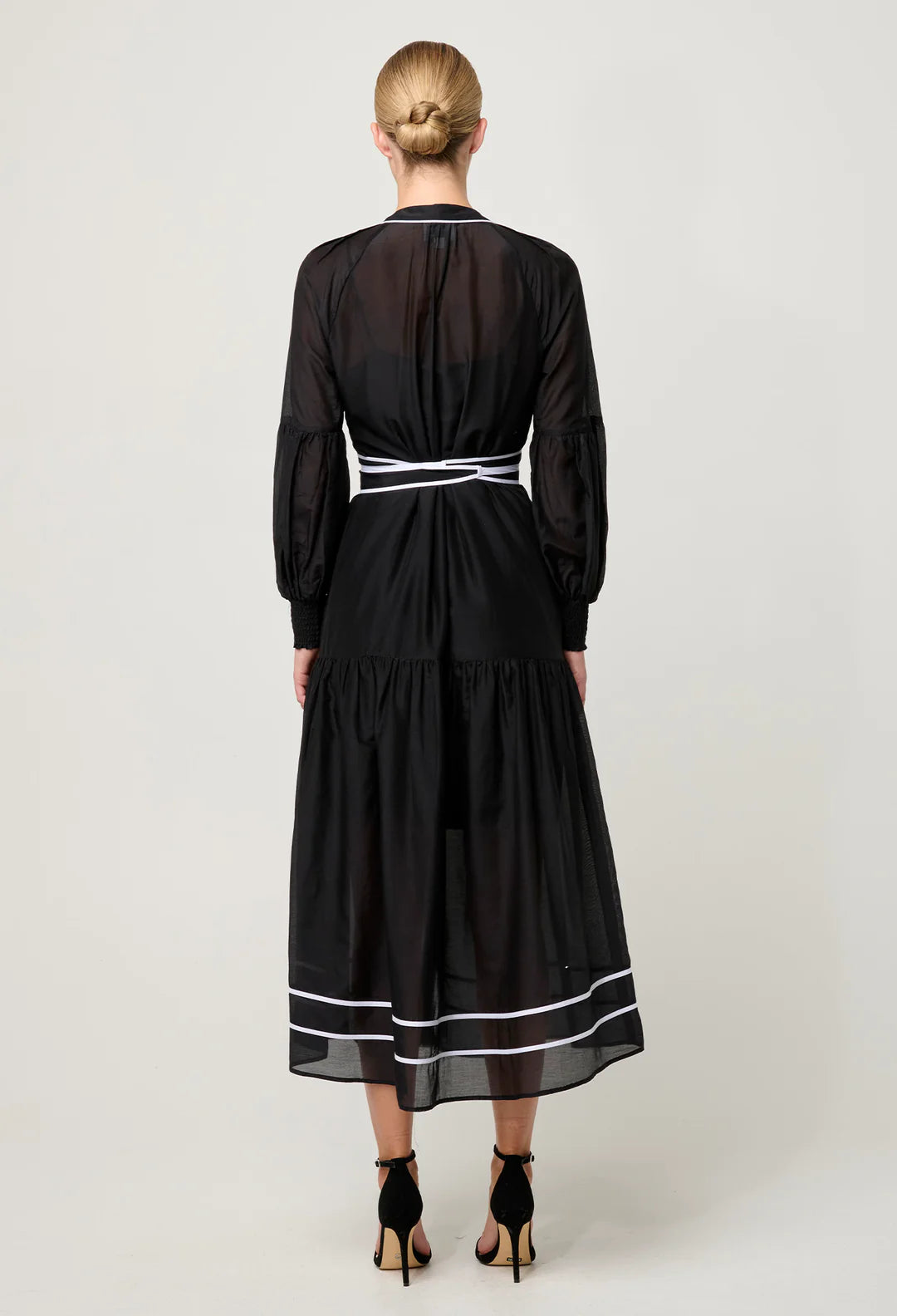 Catalina Embroidered Cotton Silk Dress - Black Flores