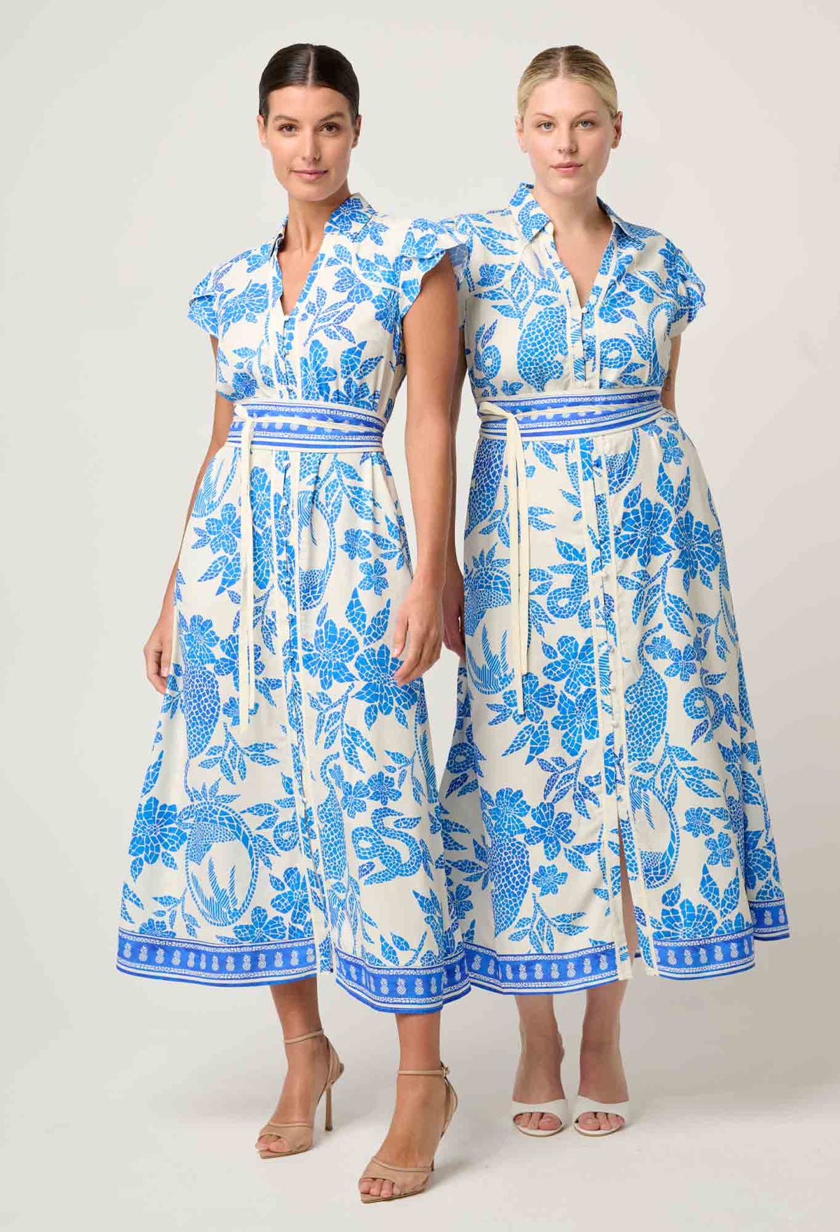 Callista Petal Sleeve Dress - Azure Mosaic