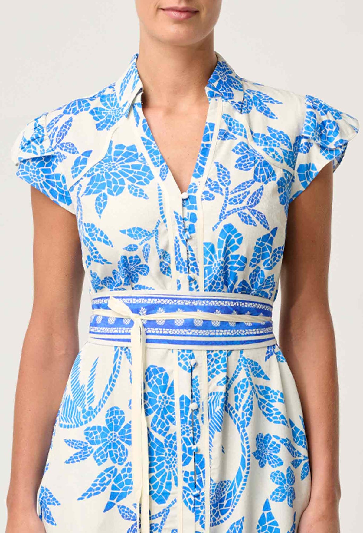 Callista Petal Sleeve Dress - Azure Mosaic