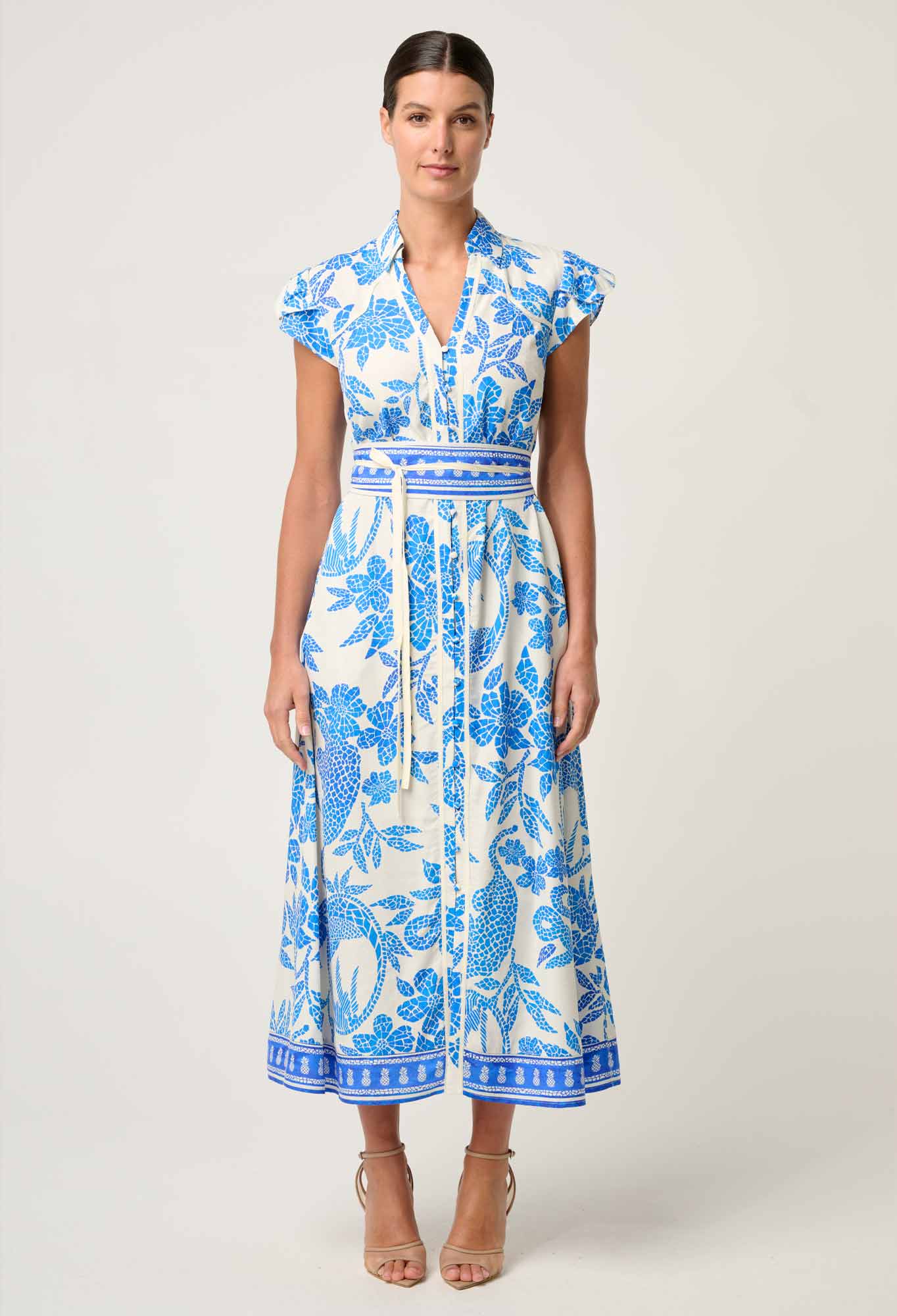 Callista Petal Sleeve Dress - Azure Mosaic