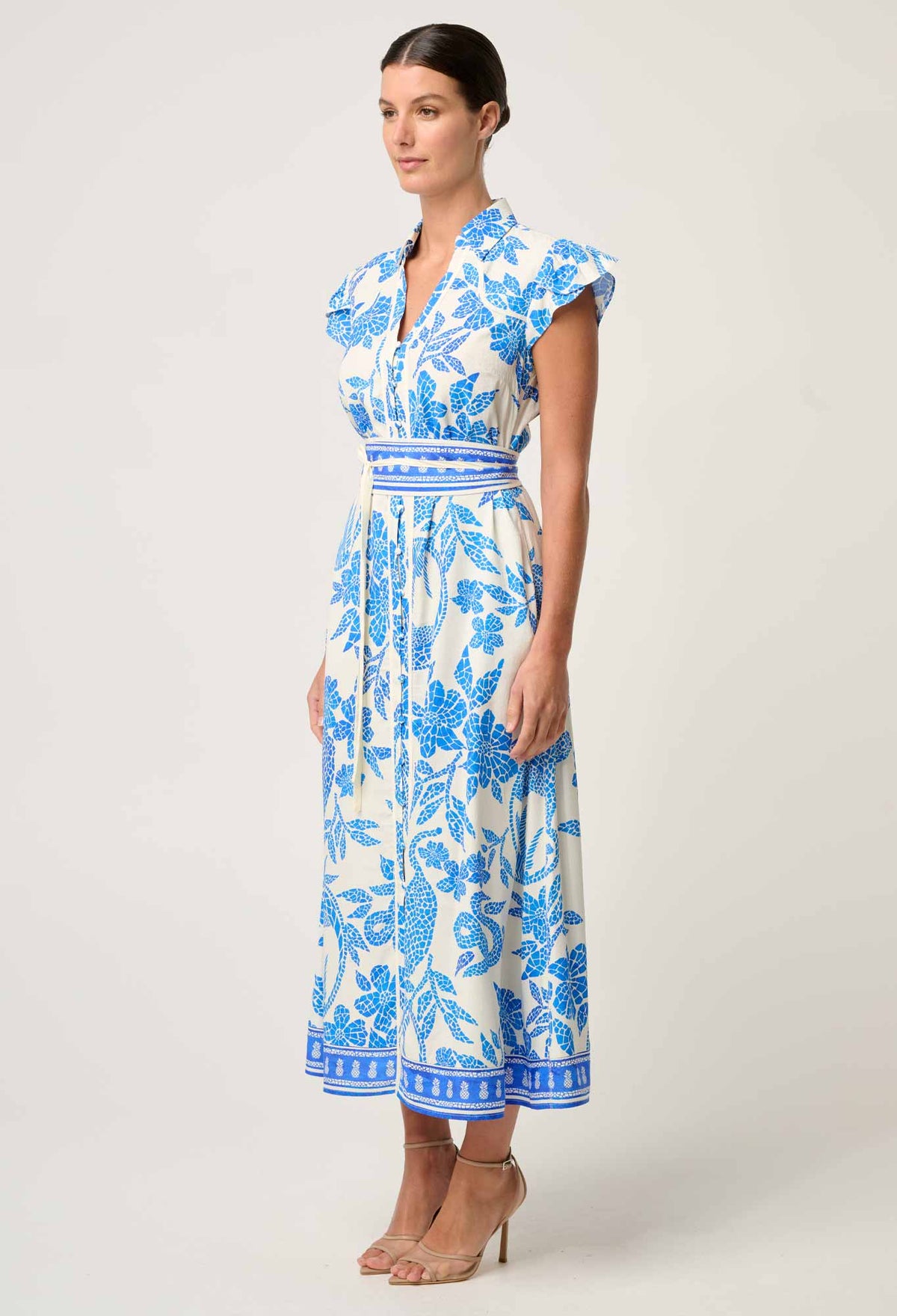 Callista Petal Sleeve Dress - Azure Mosaic