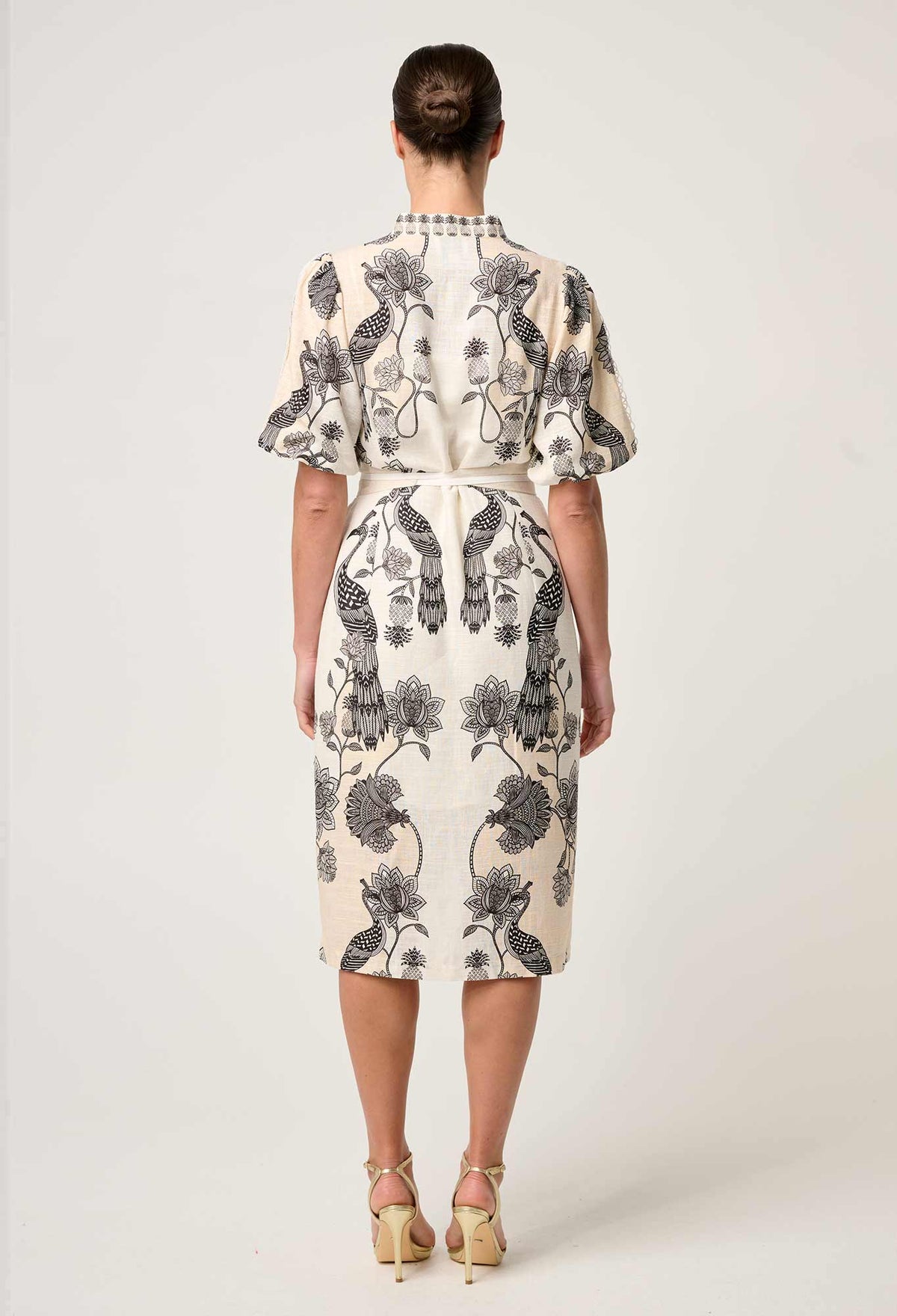 Black and White Linen Midi Dress