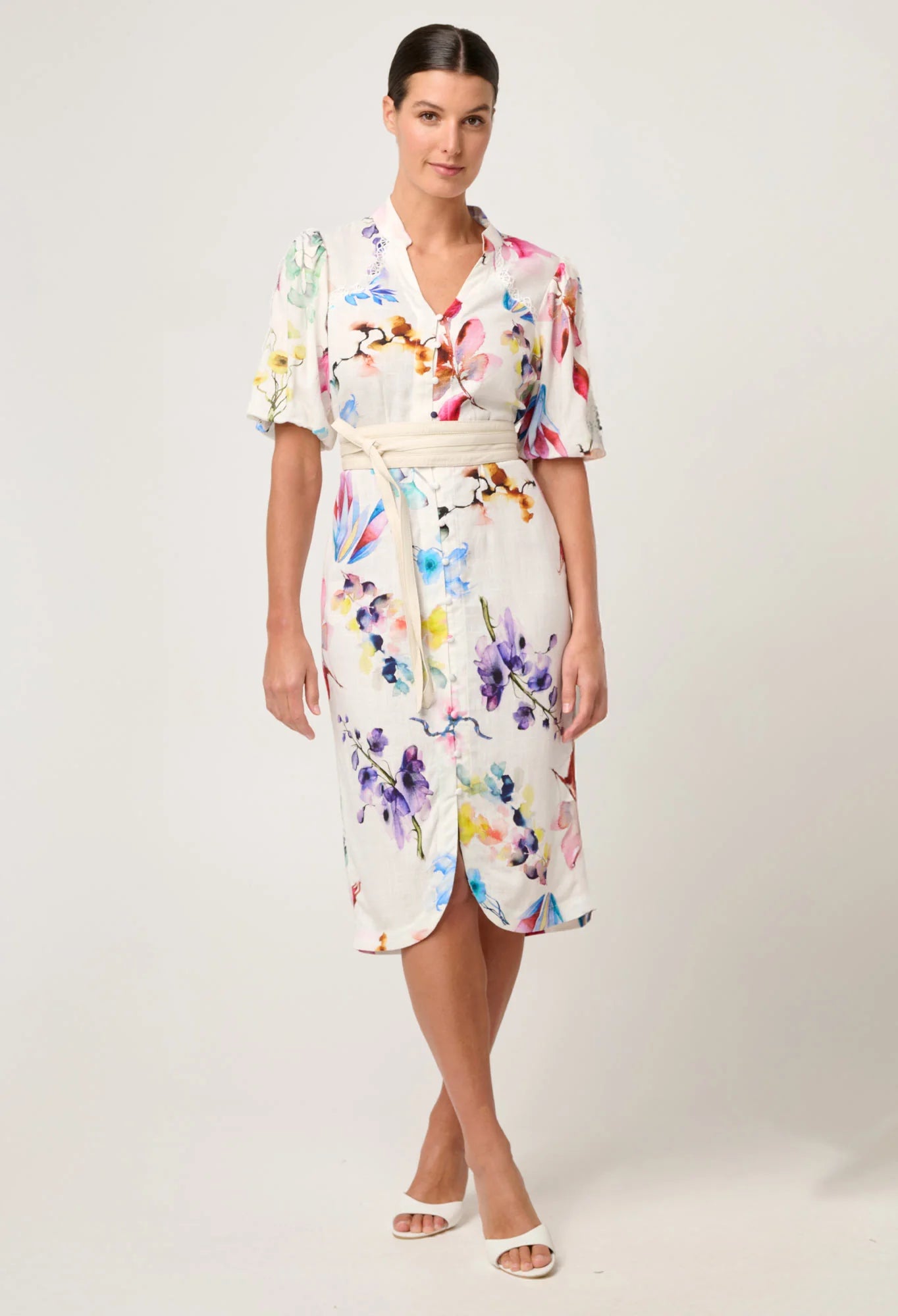 Gaia Lace Spliced Dress - Plume Blossom