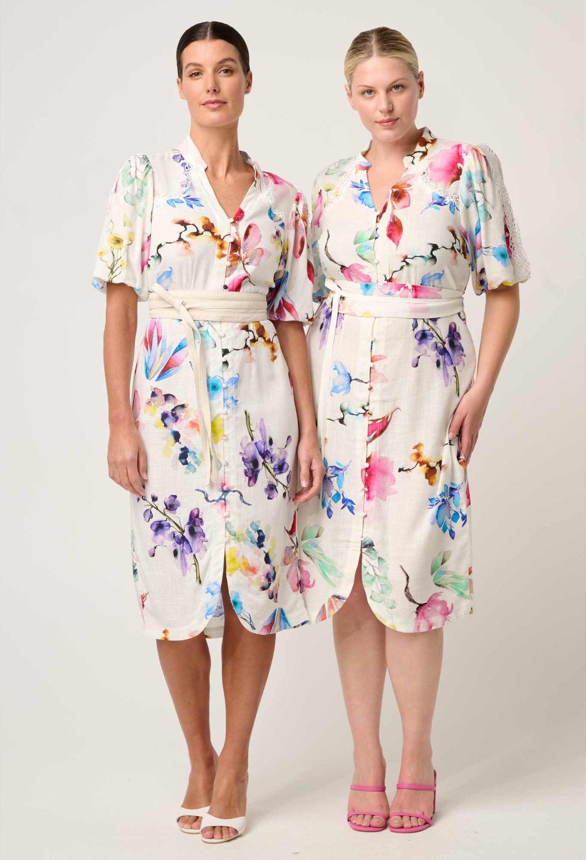 Gaia Lace Spliced Dress - Plume Blossom