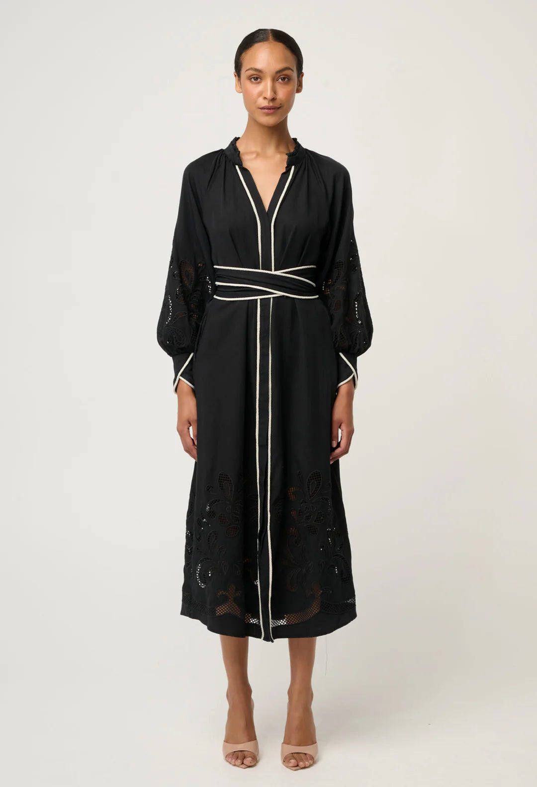 Rhea Embroidered Tencel Maxi Dress in Black