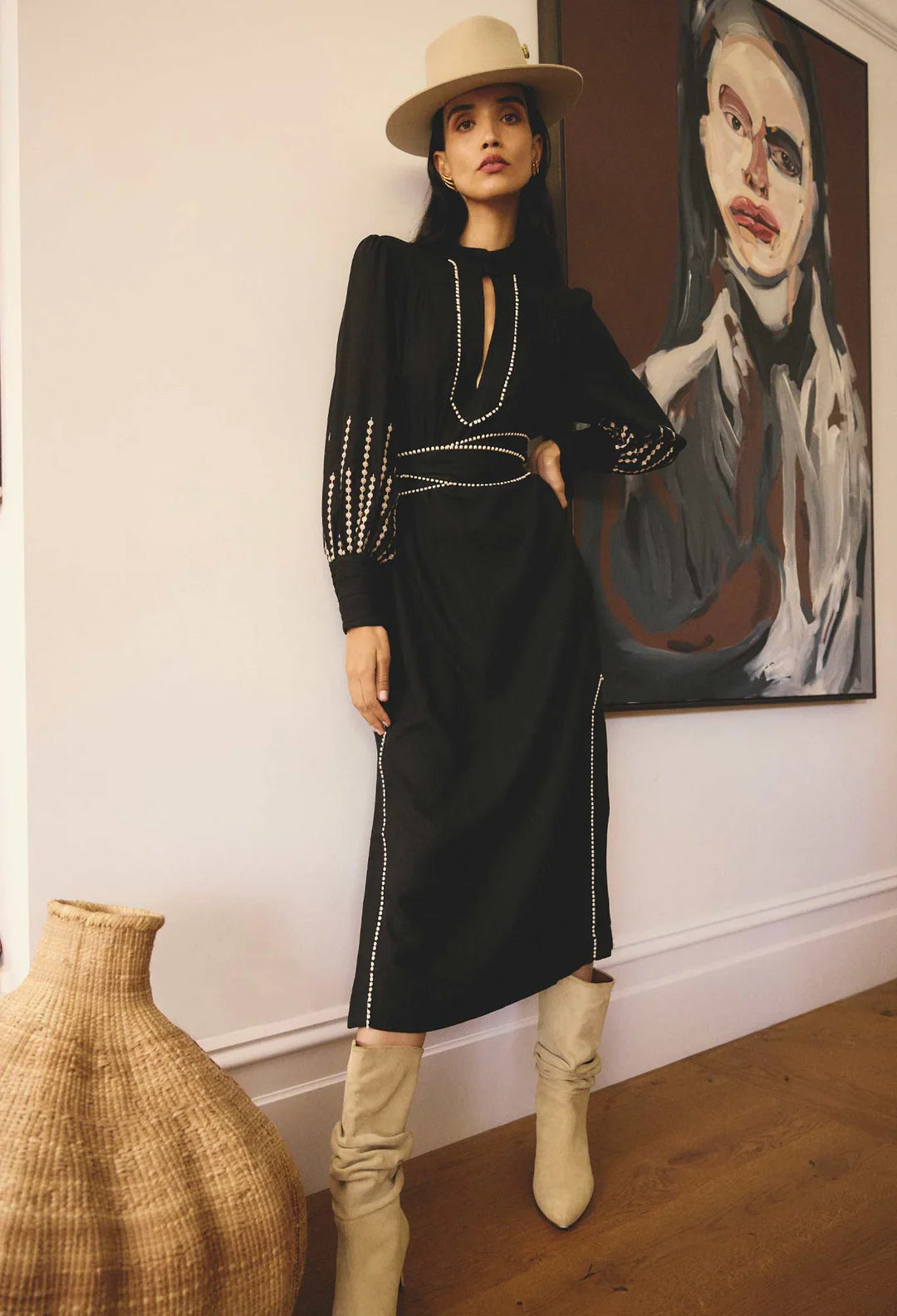 Once Was Black Midi Dress