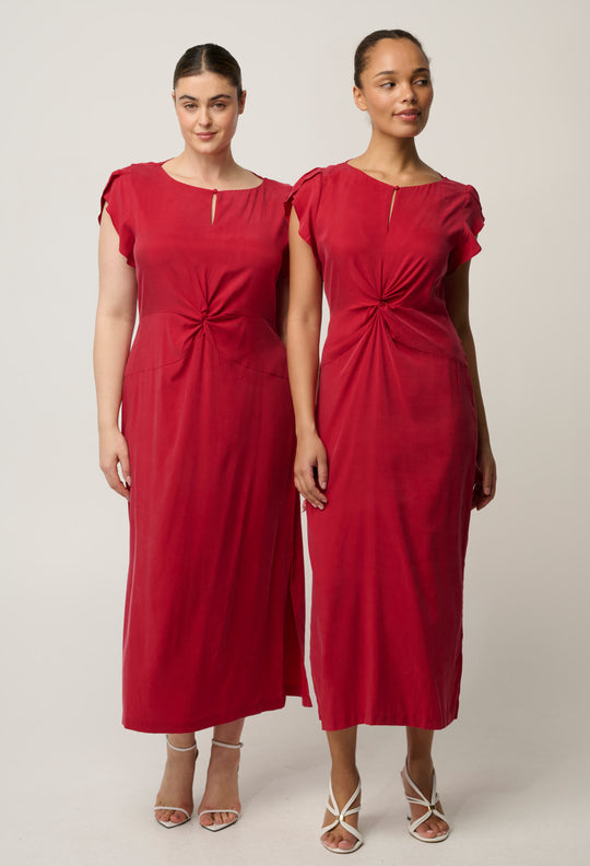 Geneva Twist Column Midi Dress - Dahlia Red