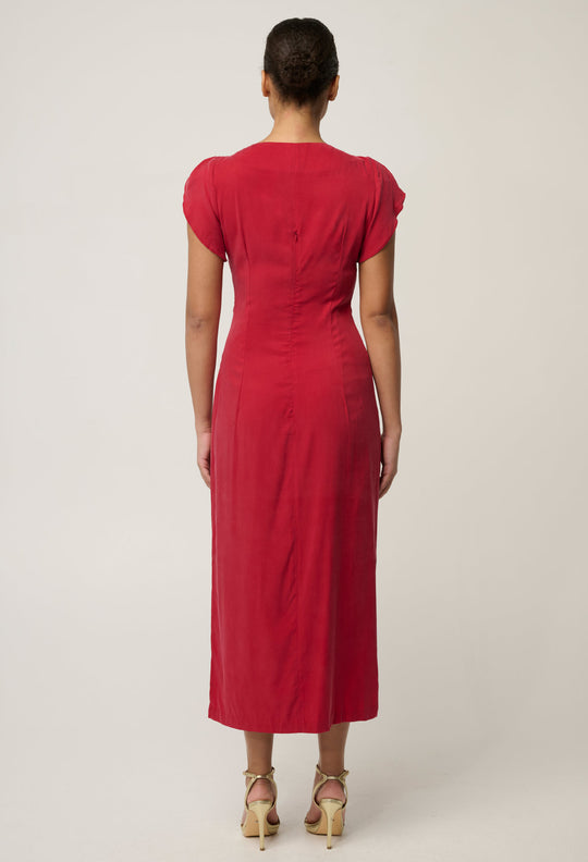 Geneva Twist Column Midi Dress - Dahlia Red