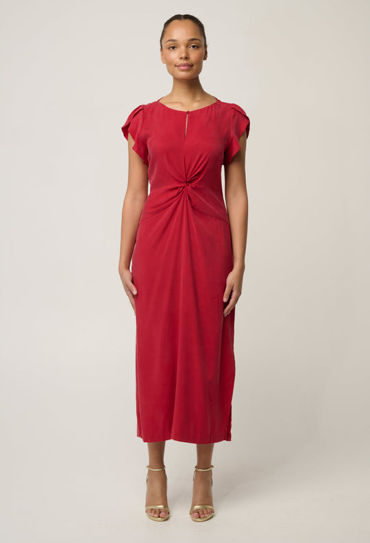 Geneva Twist Column Midi Dress - Dahlia Red