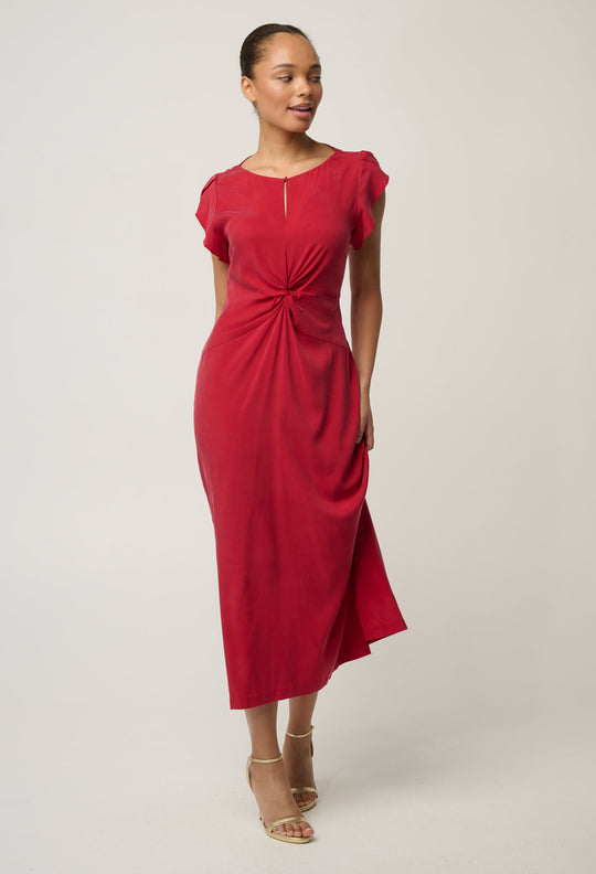 Geneva Twist Column Midi Dress - Dahlia Red