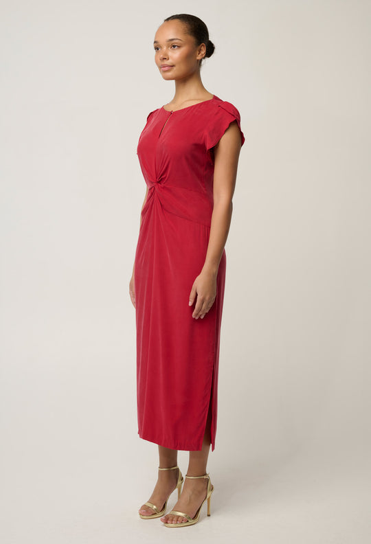 Geneva Twist Column Midi Dress - Dahlia Red