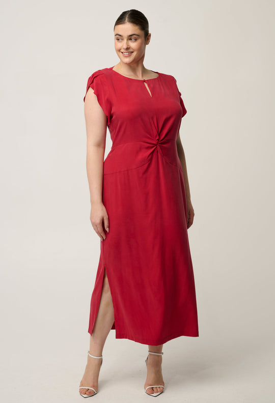 Geneva Twist Column Midi Dress - Dahlia Red