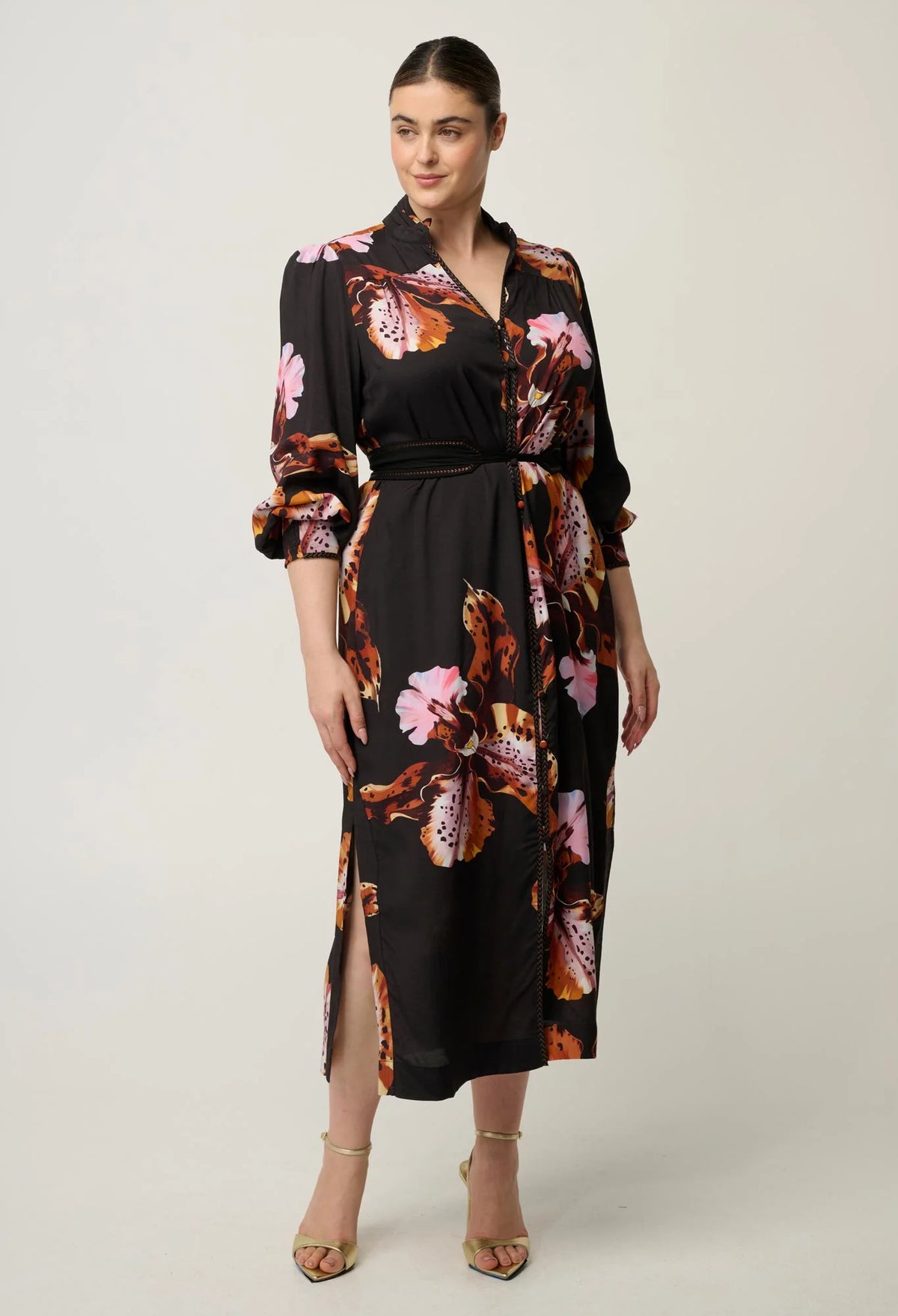 Once was Meredith Viscose Column Midi Dress in Sunset Orchid